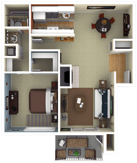 Floor plan for 1 bed, 1 bath, 790 sqft